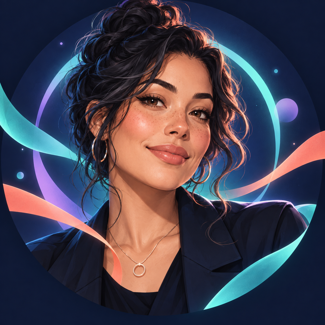 Illustrated fictional creator avatar